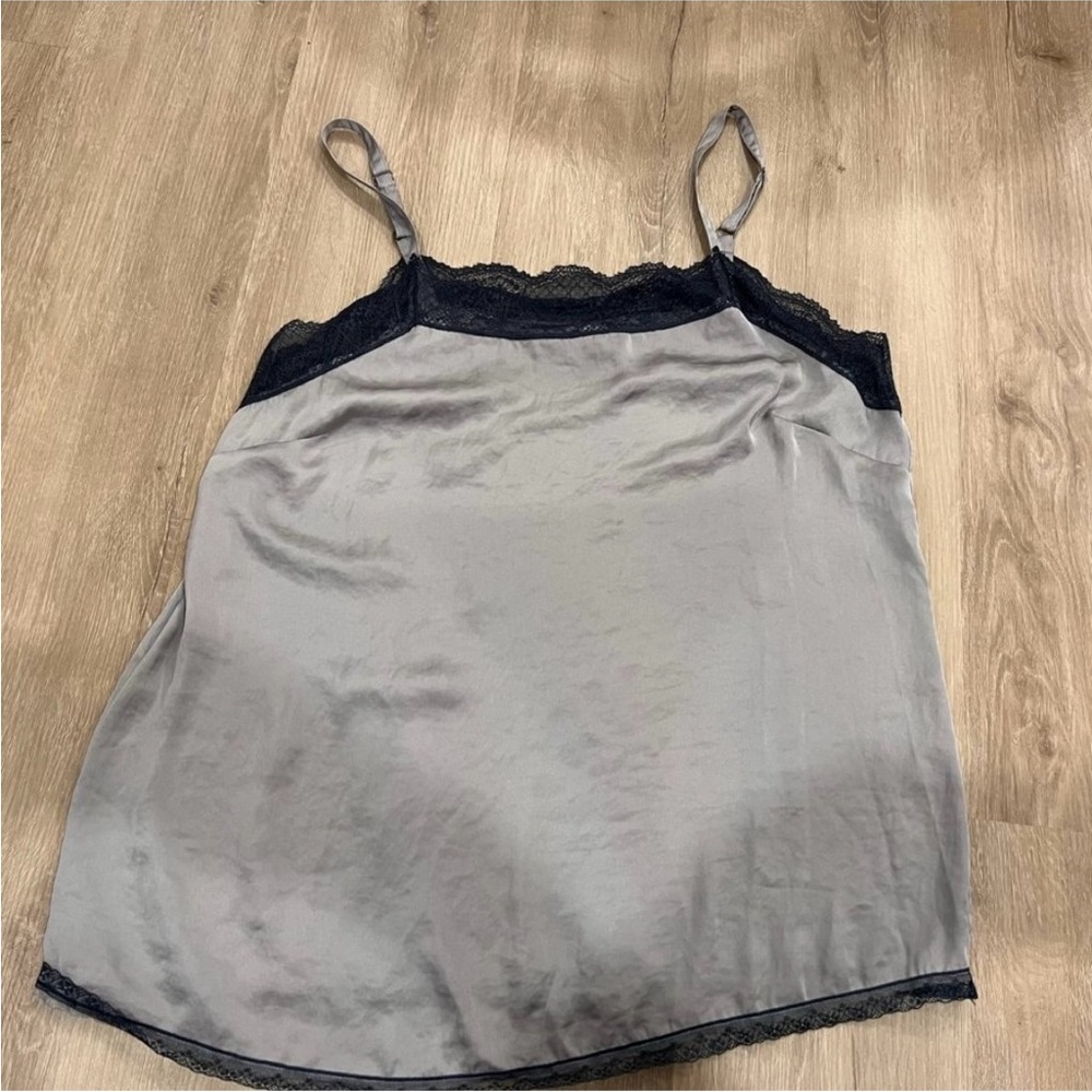 Cabi Gray Satin Camisole with Black Lace